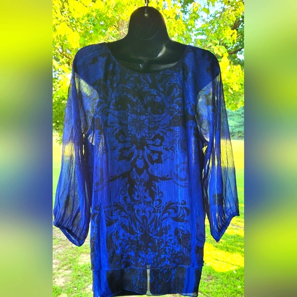 Cato royal blue/black sheer top with lining size med - Picture 2 of 5